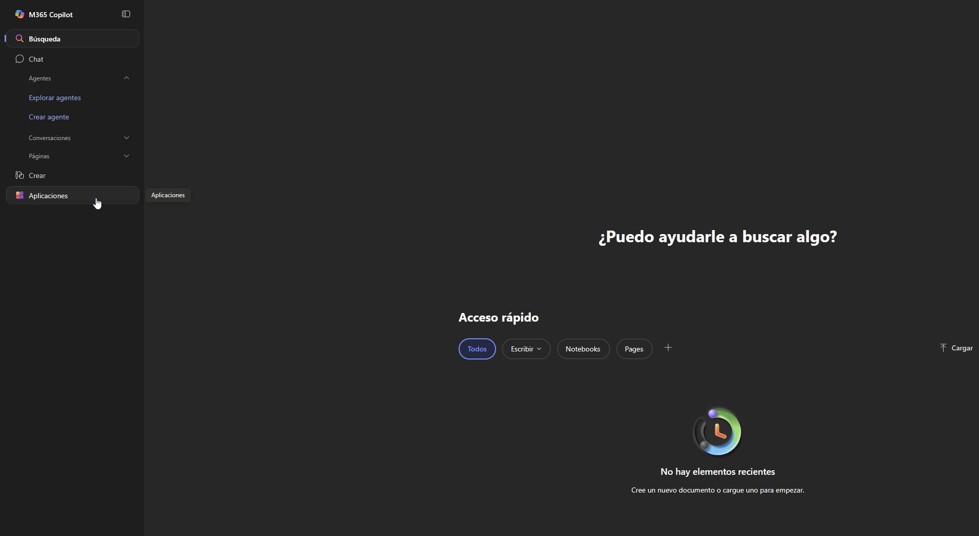 Pantalla de aplicaciones Office 365
